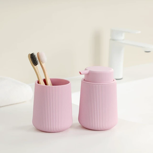 Alt view image 6 of 6 - Pink Striped Toothbrush Holder | for Electric Toothbrushes Bathroom Organizer Cup for Toothpaste Kids & Adults
