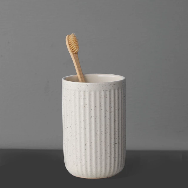 Main image of Toothbrush Holders for Bathrooms - 1 Cups Ceramic Toothbrush Toothpaste Holders, Beige Bathroom Tumbler Cups Reusable Toothbrush Mouthwash Cup, Bathroom Counter Organizer