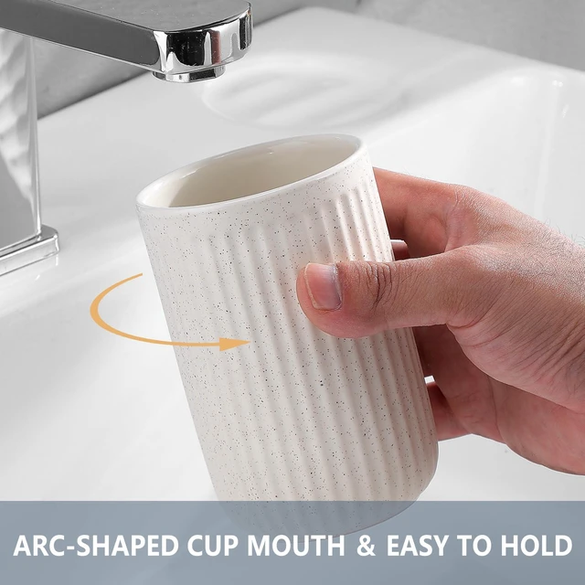 Alt view image 4 of 7 - Toothbrush Holders for Bathrooms - 1 Cups Ceramic Toothbrush Toothpaste Holders, Beige Bathroom Tumbler Cups Reusable Toothbrush Mouthwash Cup, Bathroom Counter Organizer