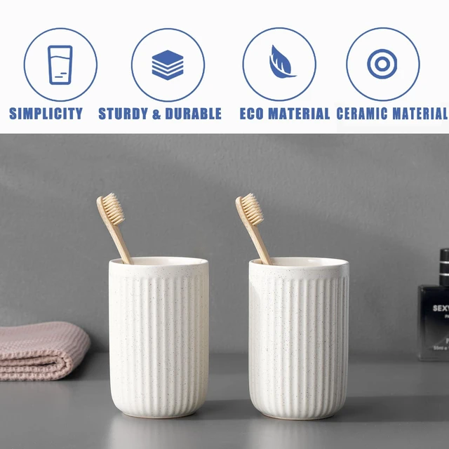 Alt view image 7 of 7 - Toothbrush Holders for Bathrooms - 1 Cups Ceramic Toothbrush Toothpaste Holders, Beige Bathroom Tumbler Cups Reusable Toothbrush Mouthwash Cup, Bathroom Counter Organizer