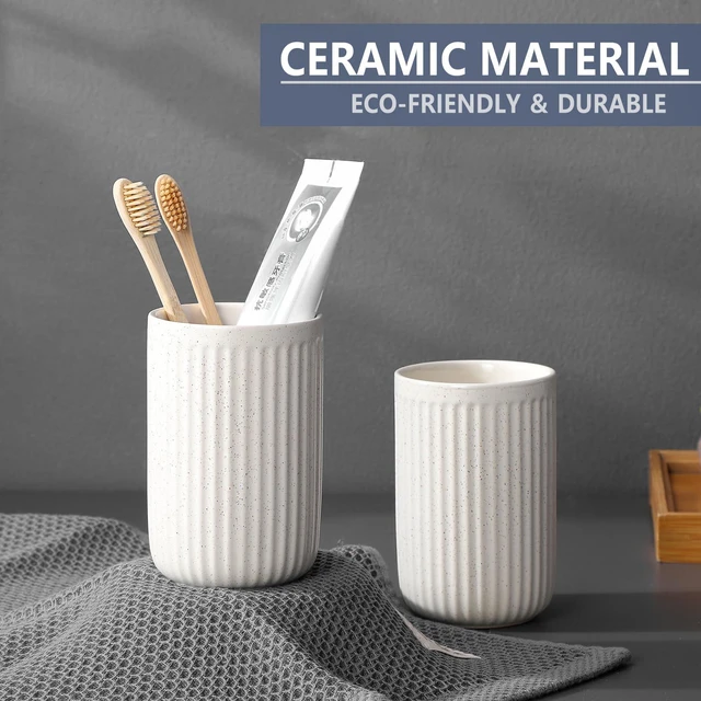 Alt view image 6 of 7 - Toothbrush Holders for Bathrooms - 1 Cups Ceramic Toothbrush Toothpaste Holders, Beige Bathroom Tumbler Cups Reusable Toothbrush Mouthwash Cup, Bathroom Counter Organizer