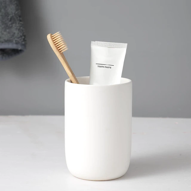 Main image of Toothbrush Holders for Bathrooms - 1 Cups Ceramic Toothbrush Toothpaste Holders, White Bathroom Tumbler Cups Reusable Toothbrush Mouthwash Cup, Bathroom Counter Organizer.