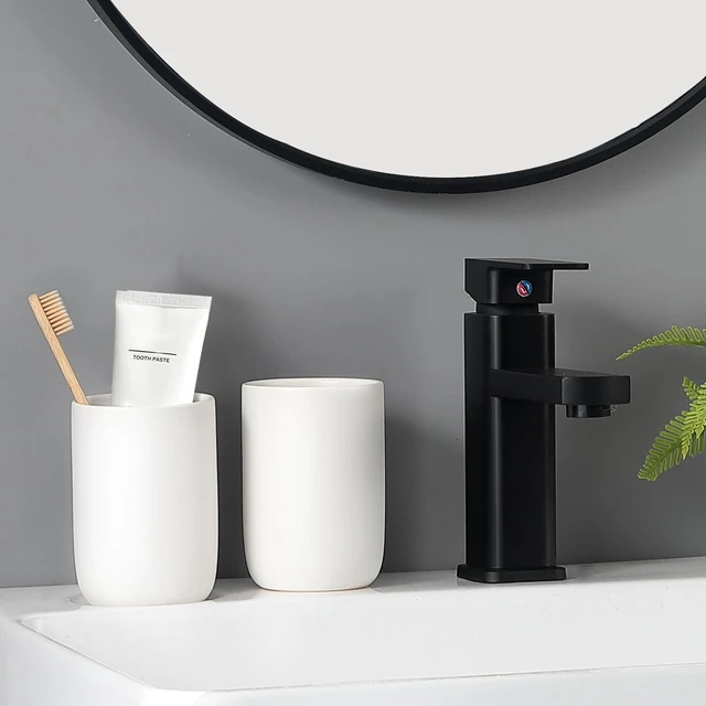 Alt view image 3 of 7 - Toothbrush Holders for Bathrooms - 1 Cups Ceramic Toothbrush Toothpaste Holders, White Bathroom Tumbler Cups Reusable Toothbrush Mouthwash Cup, Bathroom Counter Organizer.