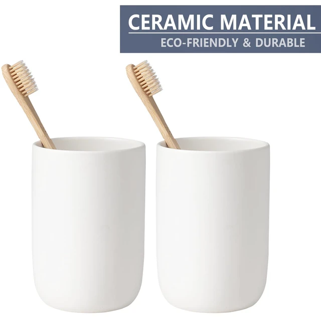 Alt view image 6 of 7 - Toothbrush Holders for Bathrooms - 1 Cups Ceramic Toothbrush Toothpaste Holders, White Bathroom Tumbler Cups Reusable Toothbrush Mouthwash Cup, Bathroom Counter Organizer.