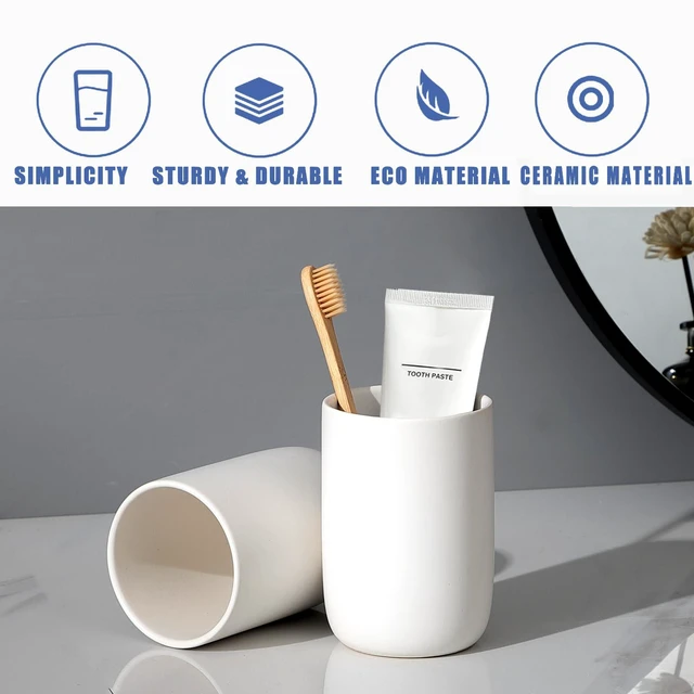 Alt view image 7 of 7 - Toothbrush Holders for Bathrooms - 1 Cups Ceramic Toothbrush Toothpaste Holders, White Bathroom Tumbler Cups Reusable Toothbrush Mouthwash Cup, Bathroom Counter Organizer.