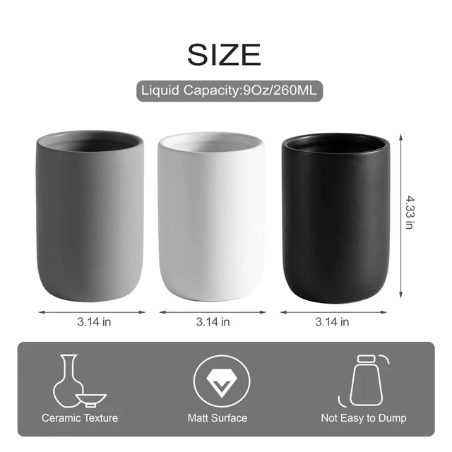 Alt view image 2 of 7 - Ceramic Toothbrush Holders for Bathrooms, 8 oz Matte Tooth Brushing Dispenser, Small Tooth Brush Organizer for Vanity Countertop, Toothpaste Storage Stand, Tumbler Cup for Makeup Brushes-Black