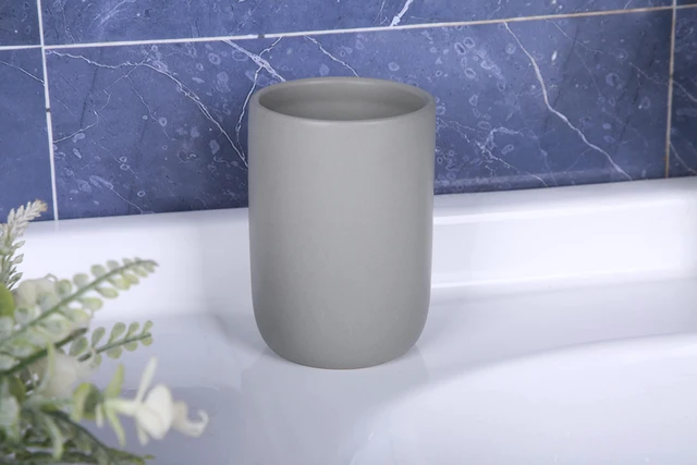 Alt view image 6 of 7 - Ceramic Toothbrush Holders for Bathrooms, 8 oz Matte Tooth Brushing Dispenser, Small Tooth Brush Organizer for Vanity Countertop, Toothpaste Storage Stand, Tumbler Cup for Makeup Brushes-Black