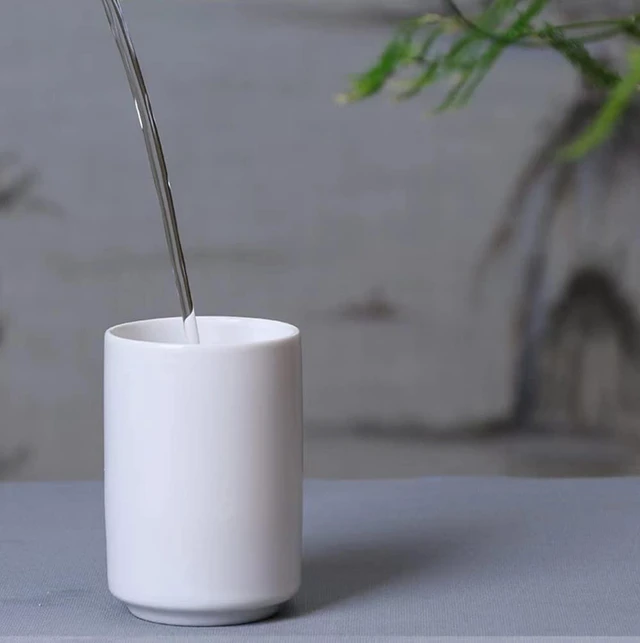 Alt view image 6 of 7 - Japanese simple black and white style, handleless ceramic mug, tea cup, toothbrush holder, coffee cups (White)