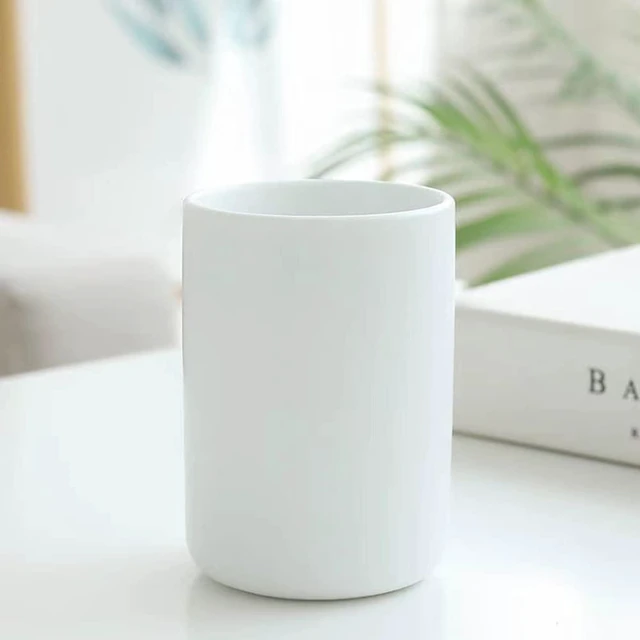 Alt view image 7 of 7 - Japanese simple black and white style, handleless ceramic mug, tea cup, toothbrush holder, coffee cups (White)