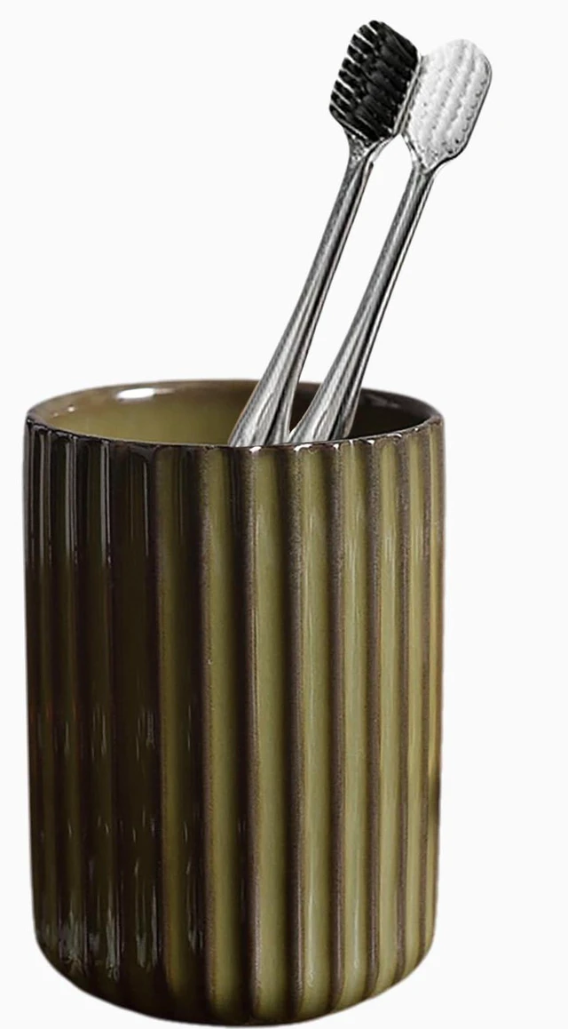 Main image of Ceramic Toothbrush Holder for Bathroom, Ceramic Toothbrush Cup, Toothpaste Organizer for Bathroom Countertop, Bathroom Storage Organizer, Kiln Transformation Cup (Green)