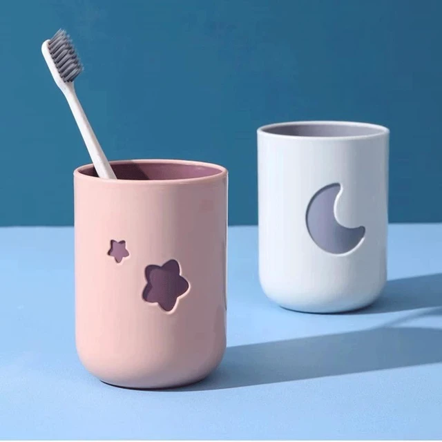 Alt view image 4 of 7 - Two-Color Lucky Pair Cup Bathroom Toothbrush Cup Household Cartoon Star Moon Water Cup (Pink & White)