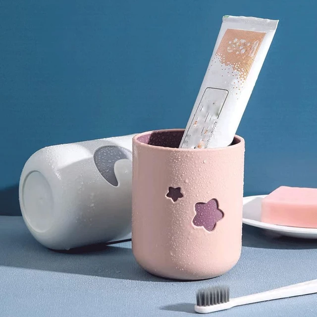 Alt view image 5 of 7 - Two-Color Lucky Pair Cup Bathroom Toothbrush Cup Household Cartoon Star Moon Water Cup (Pink & White)