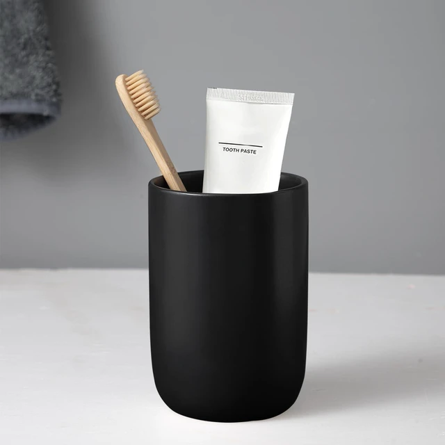 Main image of Matte Black Toothbrush Holders for Bathrooms - 1 Cups Ceramic Toothbrush Toothpaste Holders, Black Bathroom Tumbler Cup Reusable Toothbrush Cup Black Mouthwash Cup, Bathroom Counter Organizer