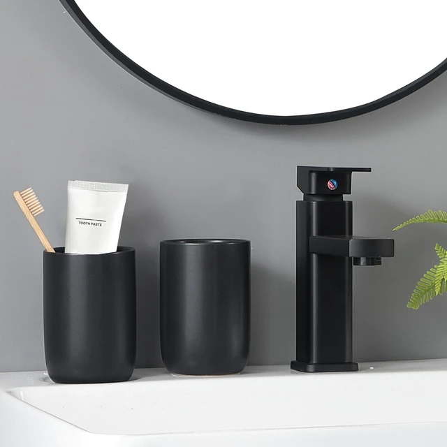 Alt view image 3 of 7 - Matte Black Toothbrush Holders for Bathrooms - 1 Cups Ceramic Toothbrush Toothpaste Holders, Black Bathroom Tumbler Cup Reusable Toothbrush Cup Black Mouthwash Cup, Bathroom Counter Organizer