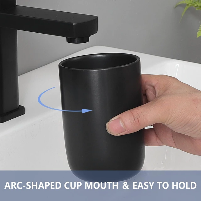 Alt view image 4 of 7 - Matte Black Toothbrush Holders for Bathrooms - 1 Cups Ceramic Toothbrush Toothpaste Holders, Black Bathroom Tumbler Cup Reusable Toothbrush Cup Black Mouthwash Cup, Bathroom Counter Organizer