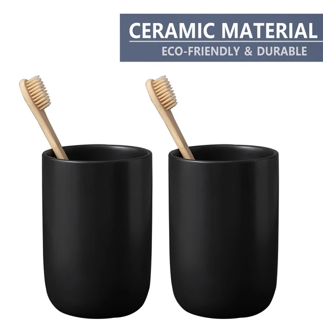 Alt view image 6 of 7 - Matte Black Toothbrush Holders for Bathrooms - 1 Cups Ceramic Toothbrush Toothpaste Holders, Black Bathroom Tumbler Cup Reusable Toothbrush Cup Black Mouthwash Cup, Bathroom Counter Organizer