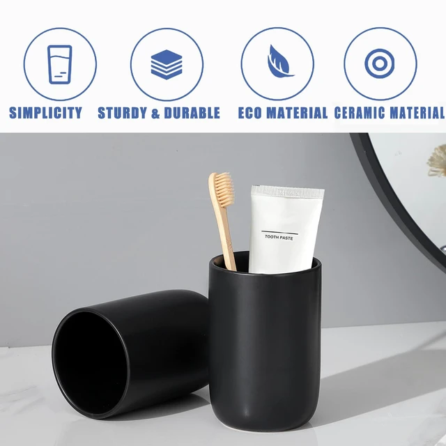 Alt view image 7 of 7 - Matte Black Toothbrush Holders for Bathrooms - 1 Cups Ceramic Toothbrush Toothpaste Holders, Black Bathroom Tumbler Cup Reusable Toothbrush Cup Black Mouthwash Cup, Bathroom Counter Organizer