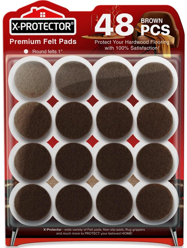 Main image of Felt Furniture Pads - 48 PCS 1" - Premium Felt Pads (Brown) | Furniture Feet Wood Floors Protectors - Prevent Scratches, Annoying Noise & Protect Your Hard Surfaces!
