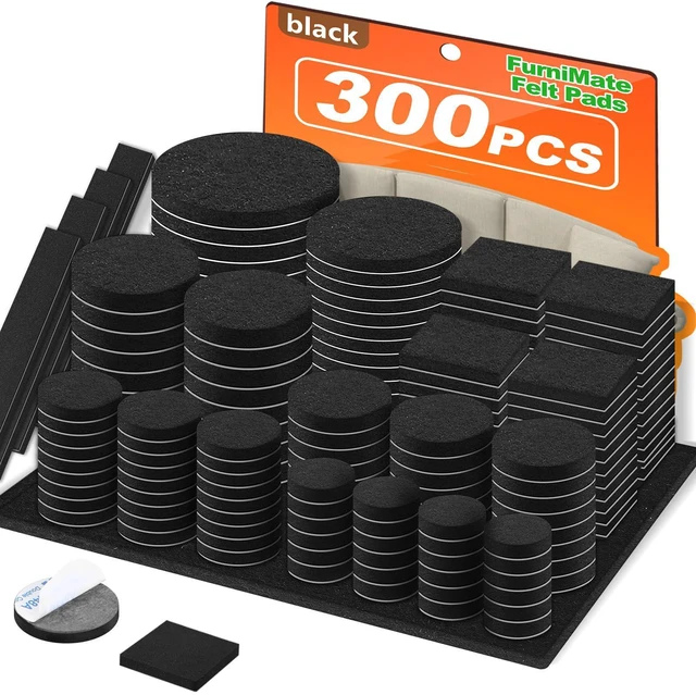 Main image of Felt Furniture Pads 300 Pieces, Furniture Pads for Hardwood Floors Black | Self-adhesive felt pads prevent scratches and noise, ideal for chair legs, suitable for hardwood floors and indoor furniture