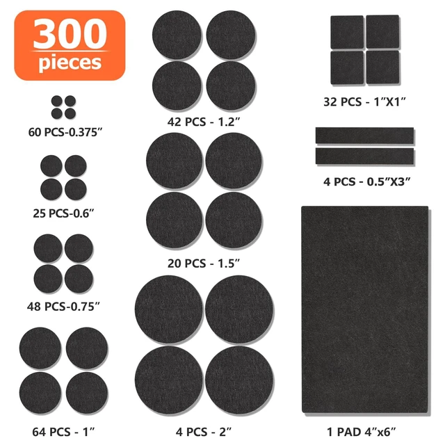 Alt view image 3 of 7 - Felt Furniture Pads 300 Pieces, Furniture Pads for Hardwood Floors Black | Self-adhesive felt pads prevent scratches and noise, ideal for chair legs, suitable for hardwood floors and indoor furniture