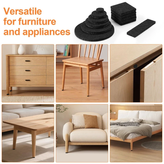 Alt view image 6 of 7 - Felt Furniture Pads 300 Pieces, Furniture Pads for Hardwood Floors Black | Self-adhesive felt pads prevent scratches and noise, ideal for chair legs, suitable for hardwood floors and indoor furniture