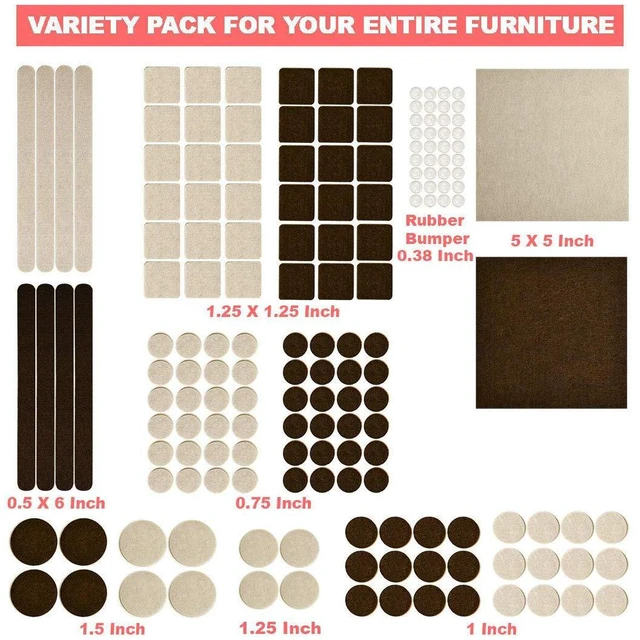 Alt view image 2 of 5 - 165 Piece Two Colors - Variety Size Furniture Felt Pads. Self Adhesive Pads with Transparent Noise Reduction Bumpers. Floor Protectors for Hardwood & Laminate Flooring-165 Piece