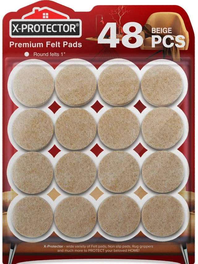 Main image of Felt Furniture Pads - 48 PCS 1" - Premium Felt Pads (Beige) | Furniture Feet Wood Floors Protectors - Prevent Scratches, Annoying Noise & Protect Your Hard Surfaces!