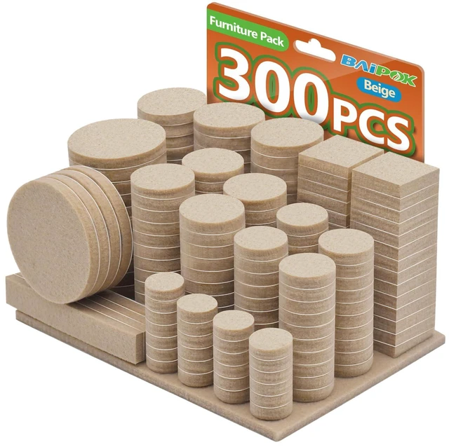 Main image of Furniture Pads 300 Pack Furniture Felt Pads for Hardwood Floors, Beige | Huge Quantity Self Adhesive Anti Scratch Floor Protector for Furniture Legs with 60 Cabinet Door Bumpers