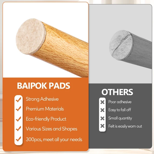 Alt view image 2 of 6 - Furniture Pads 300 Pack Furniture Felt Pads for Hardwood Floors, Beige | Huge Quantity Self Adhesive Anti Scratch Floor Protector for Furniture Legs with 60 Cabinet Door Bumpers