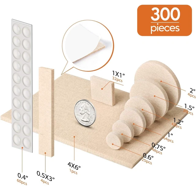 Alt view image 4 of 6 - Furniture Pads 300 Pack Furniture Felt Pads for Hardwood Floors, Beige | Huge Quantity Self Adhesive Anti Scratch Floor Protector for Furniture Legs with 60 Cabinet Door Bumpers