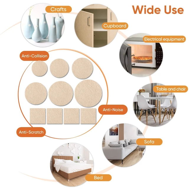 Alt view image 6 of 6 - Furniture Pads 300 Pack Furniture Felt Pads for Hardwood Floors, Beige | Huge Quantity Self Adhesive Anti Scratch Floor Protector for Furniture Legs with 60 Cabinet Door Bumpers