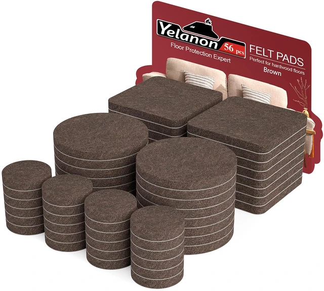 Main image of Felt Furniture Pads 56 Pcs for Hardwood Floors Brown | Premium felt pads guard floors and chair legs. Simple peel-and-stick, no tools, silent moving.