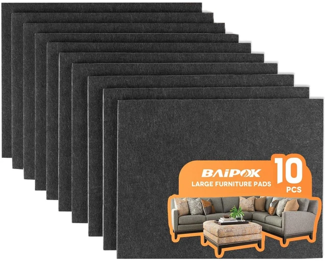 Main image of Felt Furniture Pads 10pcs 8" x 6" Adhesive Large Felt Pads, Cuttable | Chair Leg Pads, Hardwood Floor Protectors for Furniture, Black