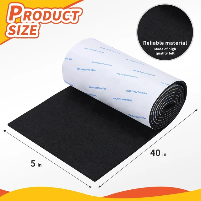 Alt view image 2 of 7 - Felt Furniture Pads, 40 x 5 x 0.12 Inch Felt Strips | Non Slip Self Adhesive Cuttable Heavy Duty Felt Tape for Protecting Hardwood Floors Chair Wall Protector, Black