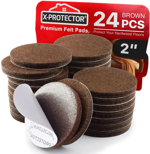 Main image of Felt Furniture Pads - 24 Pc 2" Round - Chair & Floor Protectors | Protectors For Hardwood Floors - Protect Your Floors! (Brown)