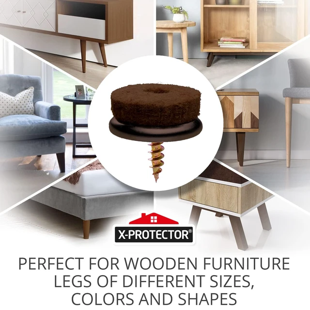 Alt view image 2 of 6 - Screw-On Felt Furniture Pads X24 PCS - 1.1 Premium Chair Glides | Chair Leg Floor Protectors for Hardwood Floors - Brown Floor Protectors for Chairs - The Best Furniture Sliders!