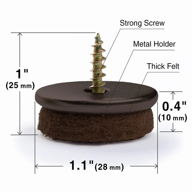 Alt view image 3 of 6 - Screw-On Felt Furniture Pads X24 PCS - 1.1 Premium Chair Glides | Chair Leg Floor Protectors for Hardwood Floors - Brown Floor Protectors for Chairs - The Best Furniture Sliders!