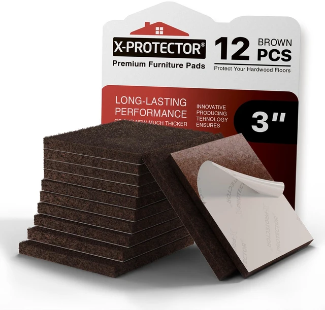 Main image of Felt Furniture Pads - 12 PCS 3" - Felt Pads Floor Protectors | Chair Felt Pads - Felt Pads for Furniture Feet - Furniture Pads for Hardwood Floors - Protect Your Floors! (Brown, Square)