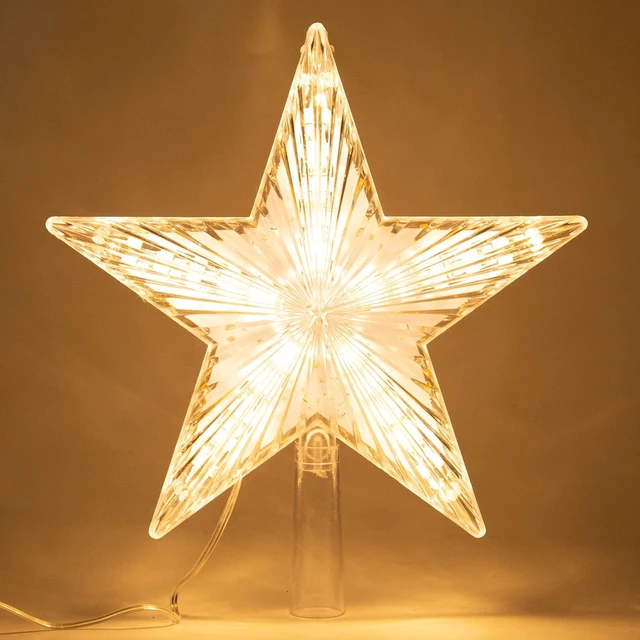 Main image of Christmas Tree Topper Star Warm White Light Christmas Tree Decor for Christmas Holiday Home Fit for General Size Xmas Tree, 8.7 Inch