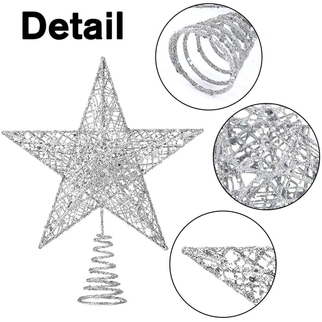 Alt view image 3 of 7 - Christmas Tree Toppers Glitter Silver Star for Christmas Tree Decoration | Xmas Glitter Silver Hollow Star Treetop Topper
