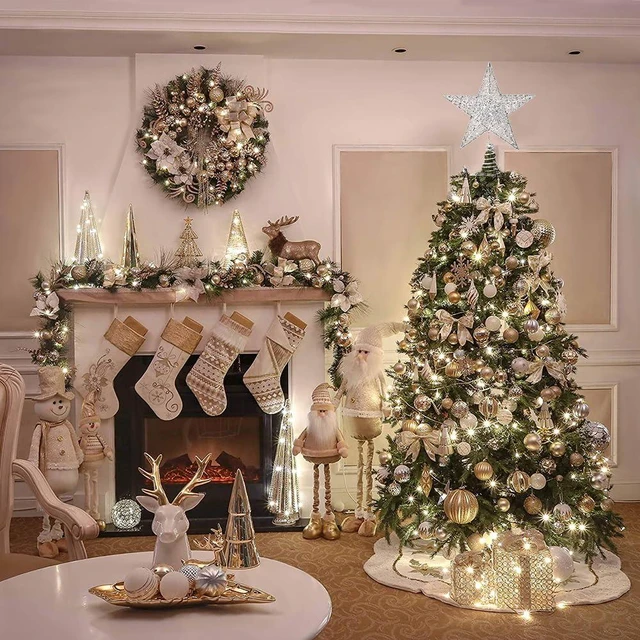 Alt view image 6 of 7 - Christmas Tree Toppers Glitter Silver Star for Christmas Tree Decoration | Xmas Glitter Silver Hollow Star Treetop Topper