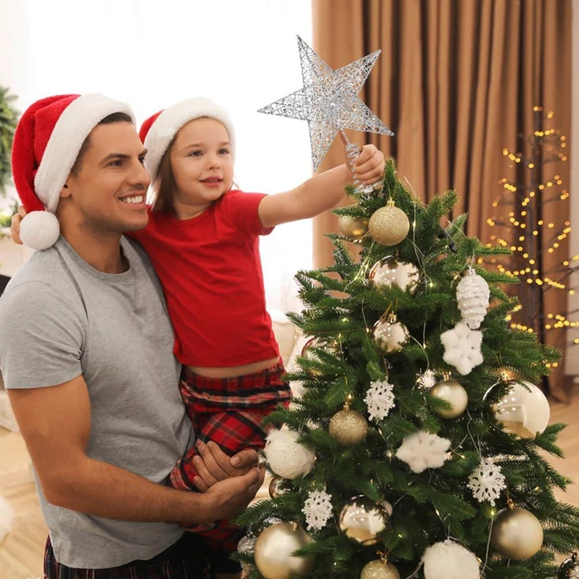 Alt view image 7 of 7 - Christmas Tree Toppers Glitter Silver Star for Christmas Tree Decoration | Xmas Glitter Silver Hollow Star Treetop Topper