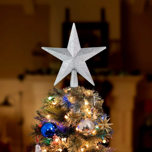 Alt view image 3 of 6 - Glitter Star Christmas Tree Topper - 8" Silver Xmas Holiday Decor Ornament