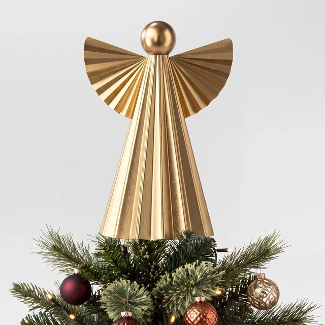 Main image of Gold Angel Christmas Tree Topper, 7.9 Inch Metal | Vintage Metal Angel Treetop Ornament, Elegant Handmade Christmas Tree Decoration, Holiday Xmas Home Decor