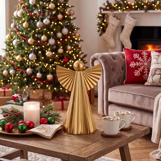 Alt view image 6 of 6 - Gold Angel Christmas Tree Topper, 7.9 Inch Metal | Vintage Metal Angel Treetop Ornament, Elegant Handmade Christmas Tree Decoration, Holiday Xmas Home Decor