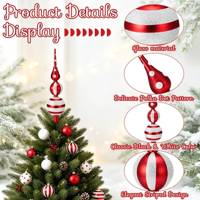 Alt view image 3 of 7 - 13" Vintage Glass Christmas Tree Topper, Mercury Glass Finial | Vintage Red Tartan Plaid Tree Topper, Mercury Glass Finial for Rustic Christmas Trees, Farmhouse Home Decor, Holiday Parties