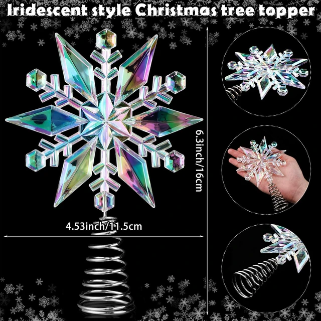 Alt view image 2 of 6 - 6 Inch Mini Christmas Iridescent Snowflake Tree Topper Acrylic Snowflake Toppers Xmas Ornament Trees Decor Iridescent Tree Topper for Winter Holidays Decor
