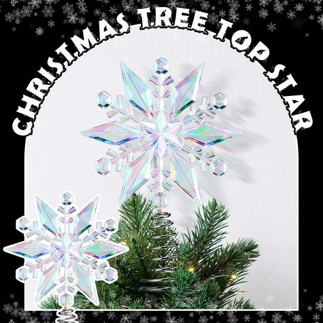 Alt view image 3 of 6 - 6 Inch Mini Christmas Iridescent Snowflake Tree Topper Acrylic Snowflake Toppers Xmas Ornament Trees Decor Iridescent Tree Topper for Winter Holidays Decor
