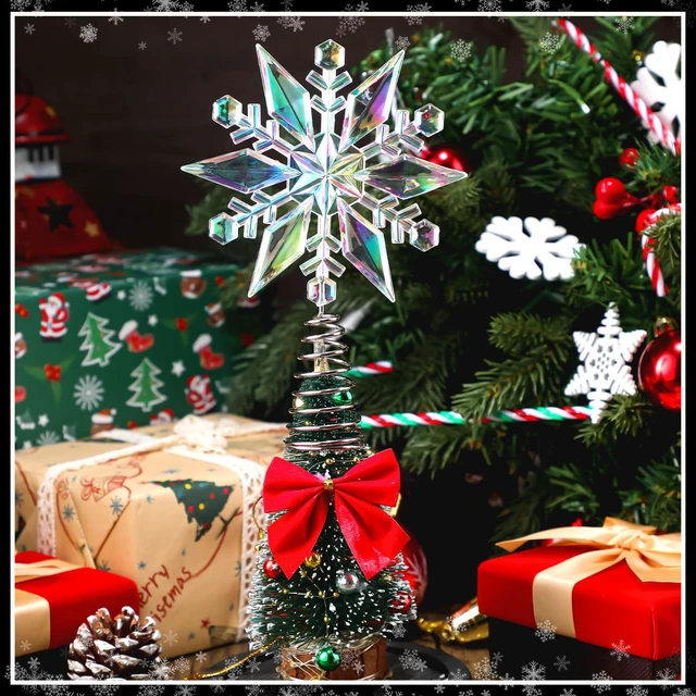 Alt view image 4 of 6 - 6 Inch Mini Christmas Iridescent Snowflake Tree Topper Acrylic Snowflake Toppers Xmas Ornament Trees Decor Iridescent Tree Topper for Winter Holidays Decor