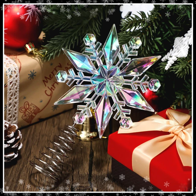 Alt view image 5 of 6 - 6 Inch Mini Christmas Iridescent Snowflake Tree Topper Acrylic Snowflake Toppers Xmas Ornament Trees Decor Iridescent Tree Topper for Winter Holidays Decor
